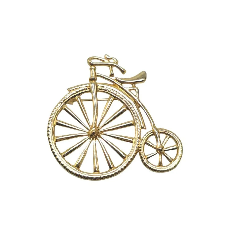 Bike Trike Bicycle Brooch Pin Gold Tone Vintage